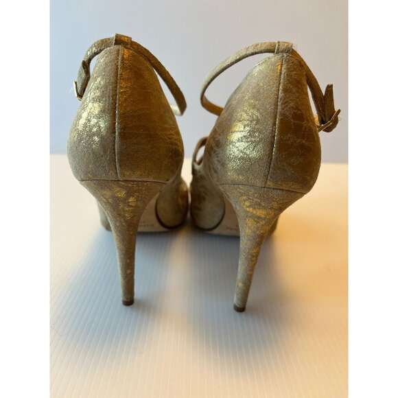 Kate Spade Gold Crackled Leather Strappy Peep Toe Heels, Size 8.5 (US) - Picture 6 of 11